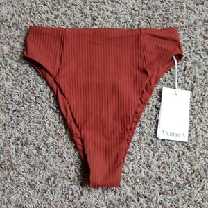 NWT Vitamin A Sienna High Waisted Cheeky Bikini Bottom Ribbed Copper XS 4